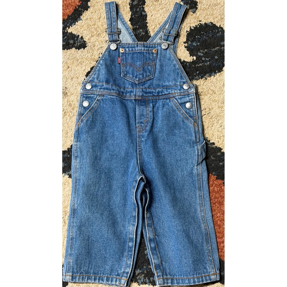 Levis Toddler Boys Girls Denim Overalls Medium Wash 18M Red Tab Bibs
